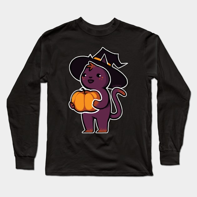 Pumpkin Kitty Long Sleeve T-Shirt by ohlain